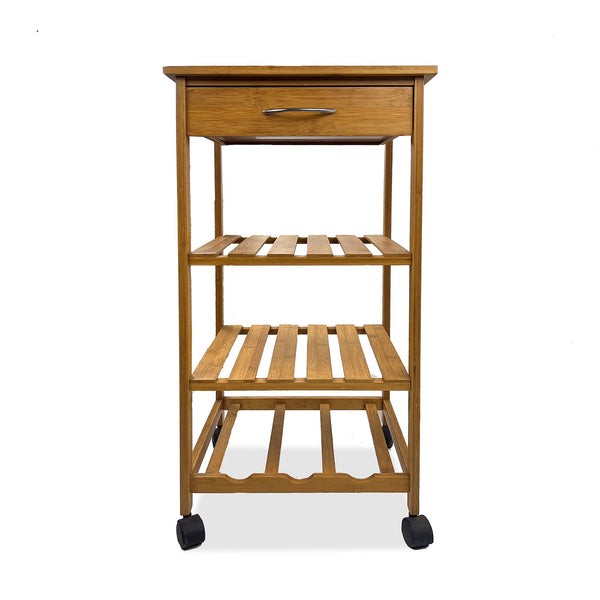 English Elm Modern Bamboo Trolley with Three Open Shelves and Drawer — Compact Mobile Kitchen Cart, 14.5"W x 34.5"H Natural 17 L x 34 W x 5 H B2741P341690