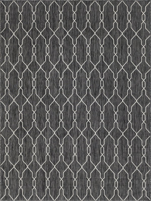 Unique Loom Outdoor Trellis Links Trellis Machine Made Trellis Rug Charcoal, Gray/Ivory 9' 0" x 12' 0"