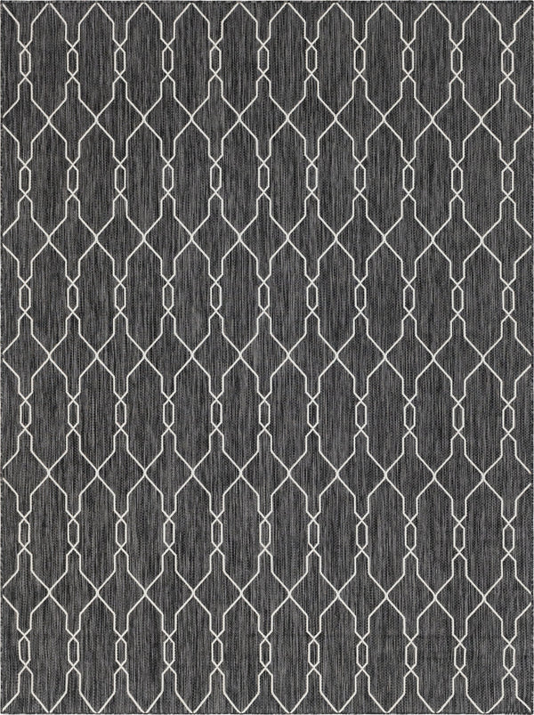 Unique Loom Outdoor Trellis Links Trellis Machine Made Trellis Rug Charcoal, Gray/Ivory 9' 0" x 12' 0"
