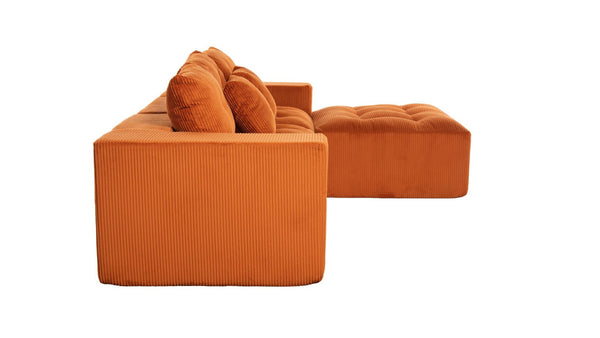 English Elm 101" Modular Cloud Sectional Corduroy Upholstered Sofa Reversible Chaise Living Room Orange W1170S00054