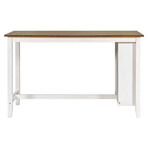 English Elm TOPMAX Counter Height Rustic Farmhouse 5-Piece Dining Set for 4 with Stacked Storage Shelves, Beige Upholstery White SP001134AAK