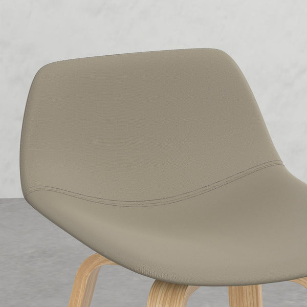 English Elm Harvard Bentwood Counter/Bar Height Stool Set of 2 – Mid-Century Natural Linen-Style Upholstered Seats, Chrome Footrest B2732P253610