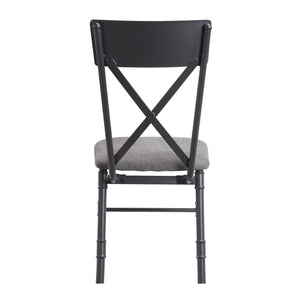 English Elm Edina Gray Fabric Side Chairs Set of 2 – Oak Top, Sandy Black Metal Frame, X-Back Upholstered Seats, 220lb Capacity B2726P288750