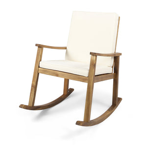 English Elm Christopher Knight Home® - CANDEL Rocking Chair with Acacia Wood Frame and Plush Cushioning — Coastal Comfort, Weather-Resistant Design Cream,Teak 39 L x 28 W x 11.75 H N761P272646T