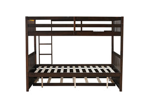 English Elm Full Over Full Bunk Bed With Twin Trundle, Ladder & Guardrails – Stylish Espresso Design & Versatile! W504S00227