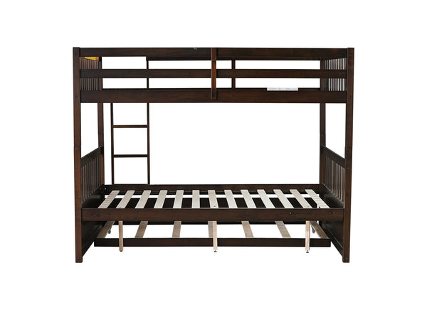 English Elm Full Over Full Bunk Bed With Twin Trundle, Ladder & Guardrails – Stylish Espresso Design & Versatile! W504S00227