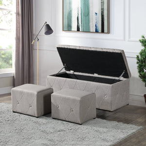 English Elm 1 Set of Two Linen Upholstered Rectangular Storage Ottomans for Bedroom Living Room W2297P455290