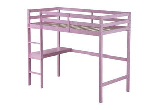 English Elm Twin High Loft Bed with Built-In Desk and Ladder — Space-Saving Rubberwood Study & Sleep Solution Pink W504P206981