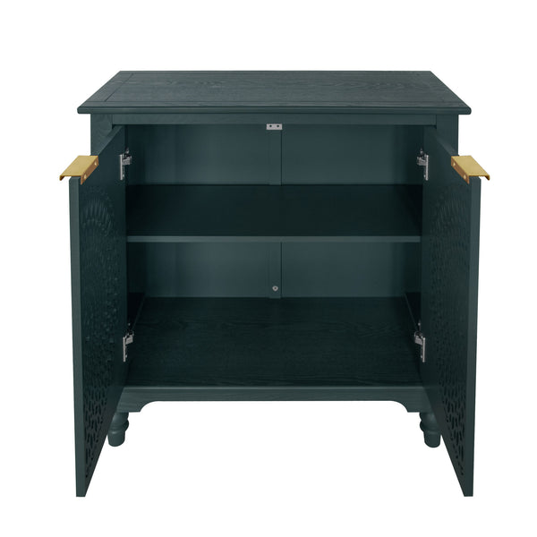 English Elm American Hollow-Carved 2 Door Accent Cabinet — Pine Feet, Gold Handles, Rustic Entryway Storage Buffet W688P145774