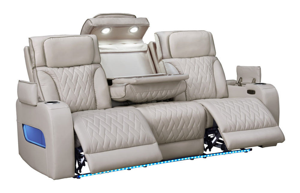 English Elm Jazmina Power Reclining Living Room Set with Bluetooth Led and Wireless Charging White B2749S00279