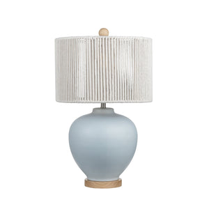 Crestview Collection 25.25"H Serene Light Blue Ceramic Table Lamp With Woven Shade & Natural Wood Base For Elegance   Cvazp114