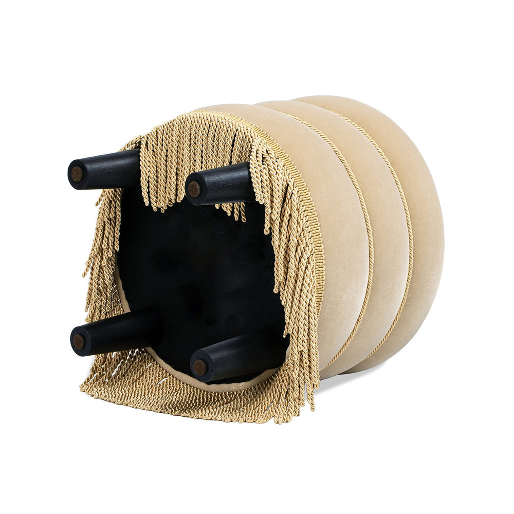 English Elm Jennifer Taylor Home - Edward 17.5" Round Upholstered Ottoman with Bullion Fringe — Vintage Luxe Seat, Footrest & Accent Piece Brown B2719P320843