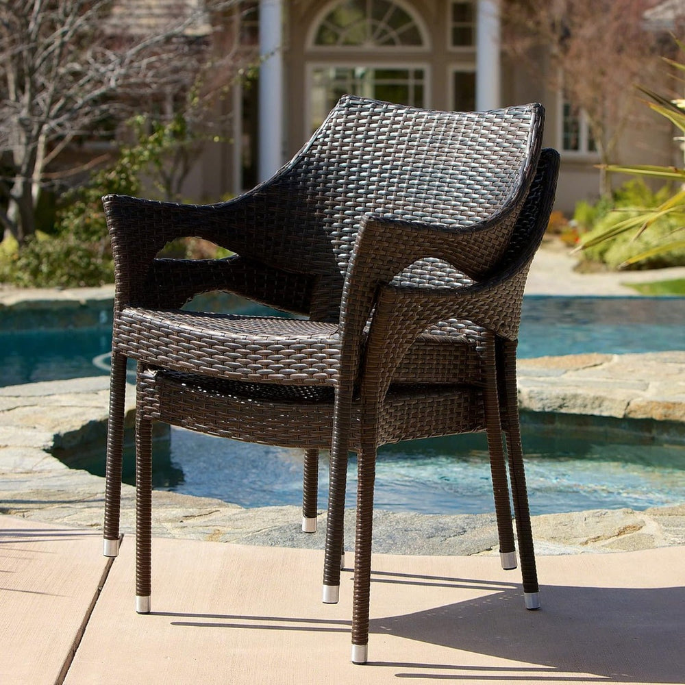 English Elm Outdoor Stackable Woven Rattan Patio Chair Uv Resistant All Weather Mocha Brown N769P334781A