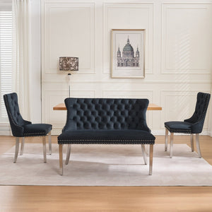 English Elm Velvet Double Dining Loveseat Bench - Chic Mid-Century Modern Velvet Seating For Two, Black W1143P362521-GIGA