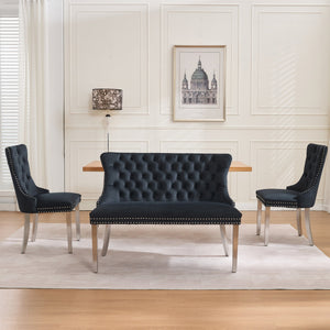 English Elm Velvet Mid-Century Double Dining Loveseat Bench with Hand-Tufted Buttons, Wingback Comfort, Luxe Seating W1143P362521 W1143P362521