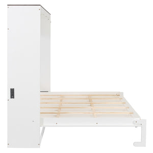 English Elm Queen Murphy Wall Bed with Usb Ports Space Saving Cabinet for Guest or Home Office White LP000385AAK