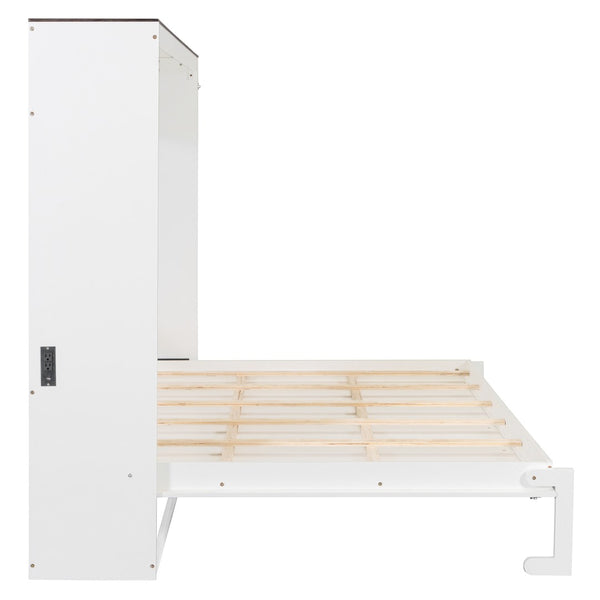 English Elm Queen Murphy Wall Bed with Usb Ports Space Saving Cabinet for Guest or Home Office White LP000385AAK