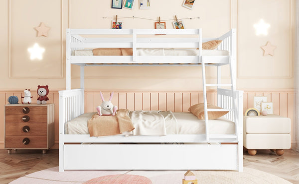 English Elm Twin Over Full Bunk Bed With Trundle - Stylish, Safe, And Convertible Rubberwood Design For Kids W504S00187-GIGA