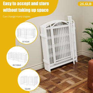 English Elm Dog Playpen 8 Panel Heavy Duty Iron Pet Fence Foldable Indoor Outdoor Exercise Pen White W368P234001