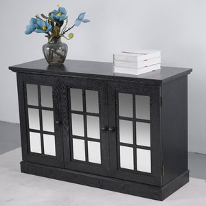 English Elm 45" Mirrored Acrylic Door Sideboard Mdf Buffet Cabinet with Adjustable Shelves Black W2899P372750