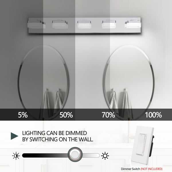 English Elm Modern Chrome Led Vanity Light – 5-Bulb Wall Sconce For Bathrooms, Eco-Friendly, Easy Install Design W2312P374911