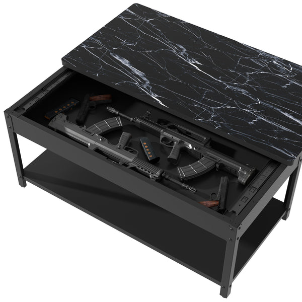 English Elm Rectangular fingerprint-secure coffee table with hidden safe, waterproof steel build and modern style Black W396P307337