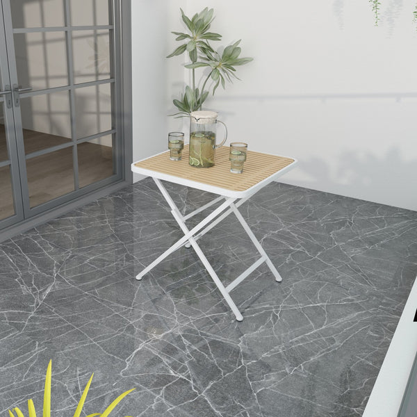 English Elm Modern folding square table — UV-stable polypropylene top, powder-coated metal legs, 220 lb capacity, weatherproof W3450P323340