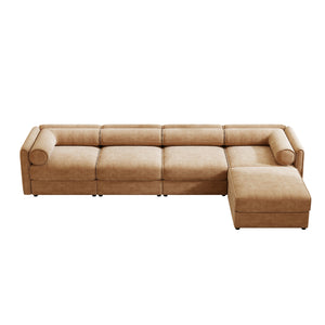 English Elm Modular Sectional Sofa With Smart Storage, Ergonomic Cylindrical Backrest & Luxurious Camel Upholstery W714S01231