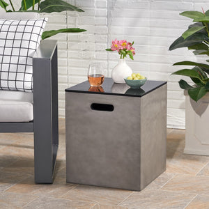 Christopher Knight Home® - Noble House - Aido Outdoor Modern Tank Holder Side Table, Light Gray and Gloss Black