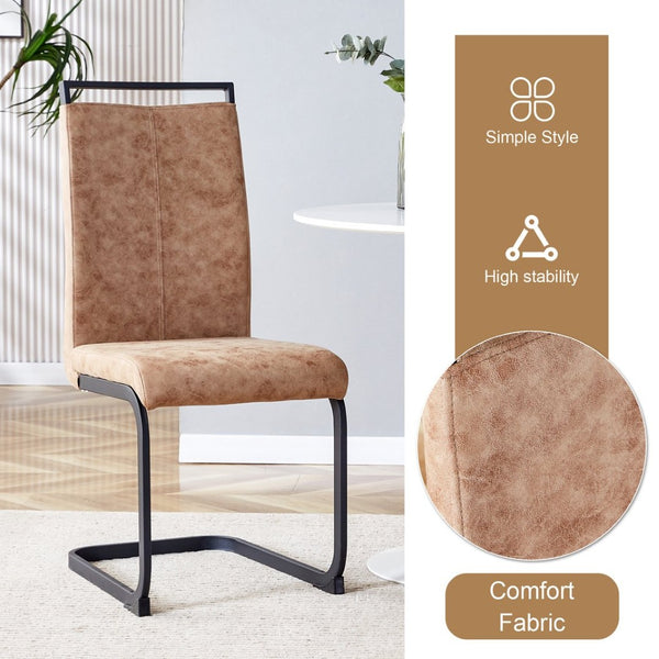 English Elm Table Set - Modern Minimalist Grey Marble Mdf Dining Table With 4 Brown Chairs And Black Legs W1151S02681-GIGA