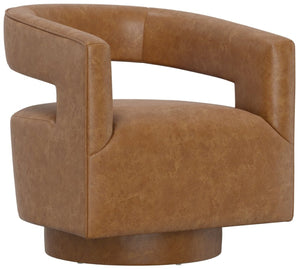 English Elm Brown Swivel Accent Chair Wraparound Geometric Cutout Textured Fabric Living Room Seat Brown B2709P474252