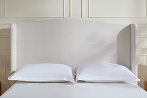 English Elm Hannah Tall 54" Upholstered Wingback Queen Bed with Textured Ivory Chenille, Walnut Feet, No Box Spring Needed B083P227902