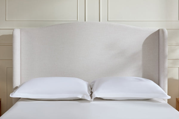 English Elm Hannah Tall 54" Upholstered Wingback Queen Bed with Textured Ivory Chenille, Walnut Feet, No Box Spring Needed B083P227902