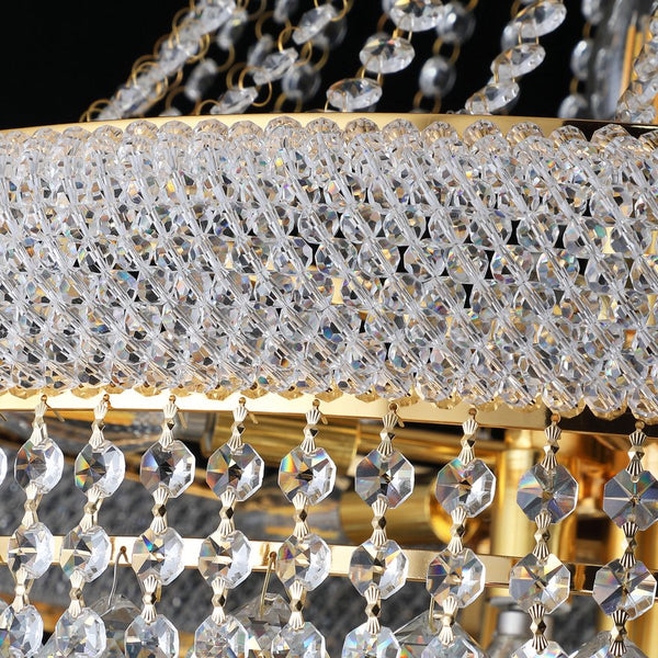 English Elm 28-Inch Gold Crystal Chandelier 15-Light French Empire Ceiling Light with 3000K LEDs, Dimmable Elegance W2869P411746