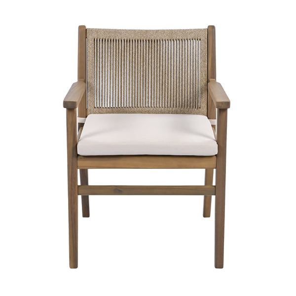 English Elm Christopher Knight Home® - Outdoor Acacia Wood Dining Chairs Set of 2 with Woven Rope Back, Waterproof Cushions, 400lb Capacity Light Brown N779P224995B