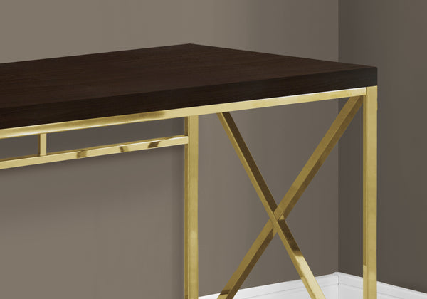 English Elm Computer Desk with Rich Brown Laminate Top and Gold X-Frame Base — Sturdy Compact Writing Table for Small Spaces Espresso 51 L x 31 W x 6 H B2710P219642