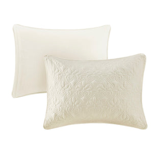 JLA Home Madison Park - 3 Madison Park Quebec Quilted Bedspread Set with Split-Corner Pleats, Box Stitching, Antimicrobial Freshness Cream MP13-6477