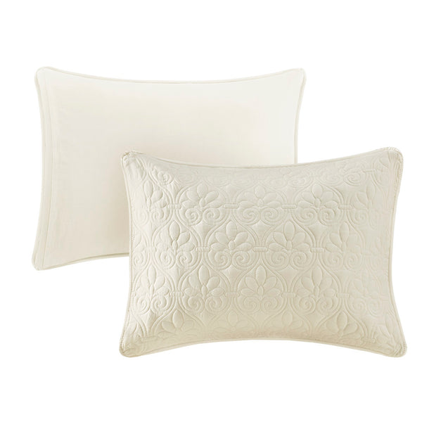 JLA Home Madison Park - 3 Madison Park Quebec Quilted Bedspread Set with Split-Corner Pleats, Box Stitching, Antimicrobial Freshness Cream MP13-6477