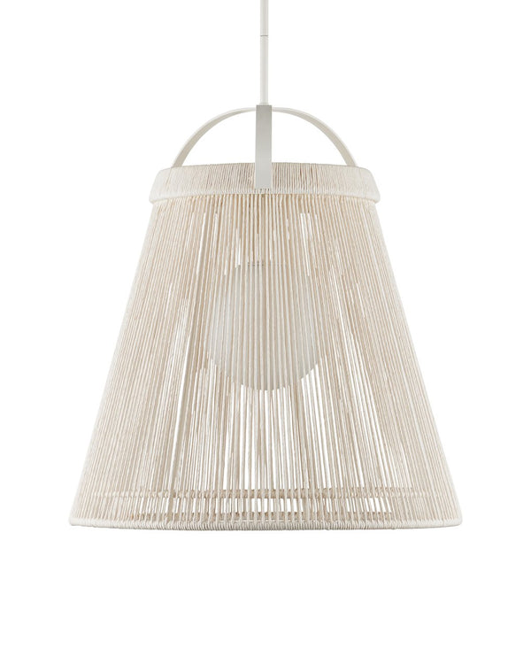 Currey & Company Parnell Medium White Pendant Light - Elegant Bell-shaped Design With Adjustable Chain For Versatile Style Ivory Kraft Paper Twine ,Glass ,Wrought Iron 9000-1302-currey-company