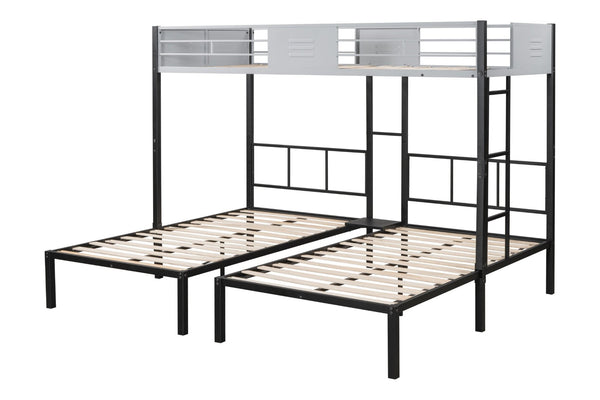 English Elm Triple Bunk Bed Steel Frame with Wood Slats Converts to Three Twin Beds W427S00071