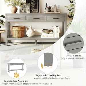 English Elm U_style Farmhouse Console Table with Three Drawers Open Shelf Entryway Organizer N711P410445E
