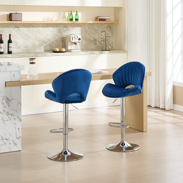 English Elm Bar Stools modern adjustable swivel counter chairs with back and footrest, chrome base for kitchen pub gatherings Navy W1249P386233