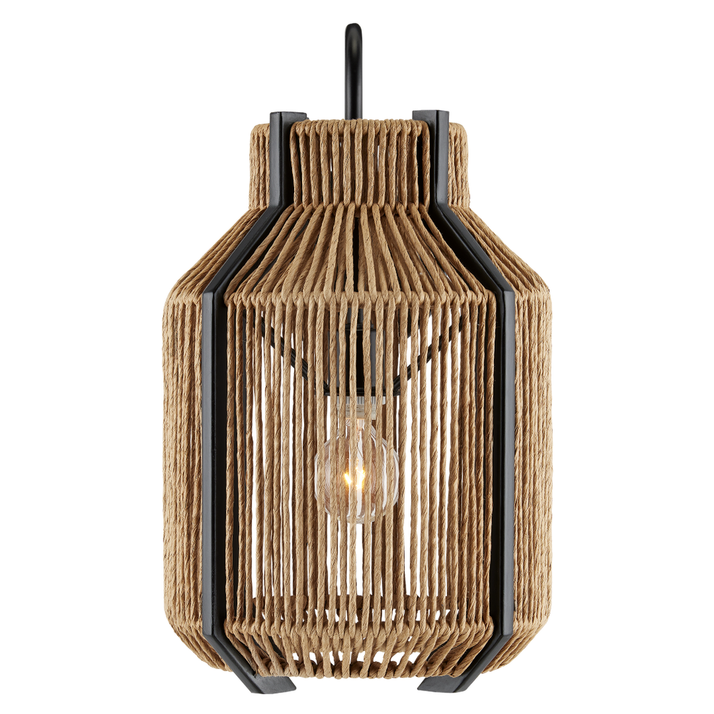 Mali Wall Sconce - Bohemian Elegance with Natural Woven Shade & Satin Black Wrought Iron Design