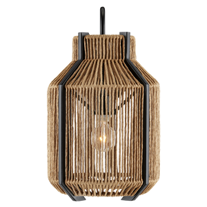Mali Wall Sconce - Bohemian Elegance with Natural Woven Shade & Satin Black Wrought Iron Design