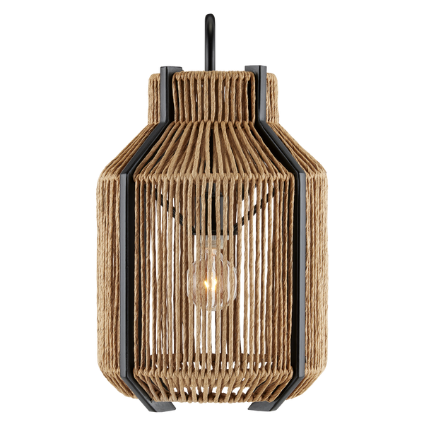 Mali Wall Sconce - Bohemian Elegance with Natural Woven Shade & Satin Black Wrought Iron Design