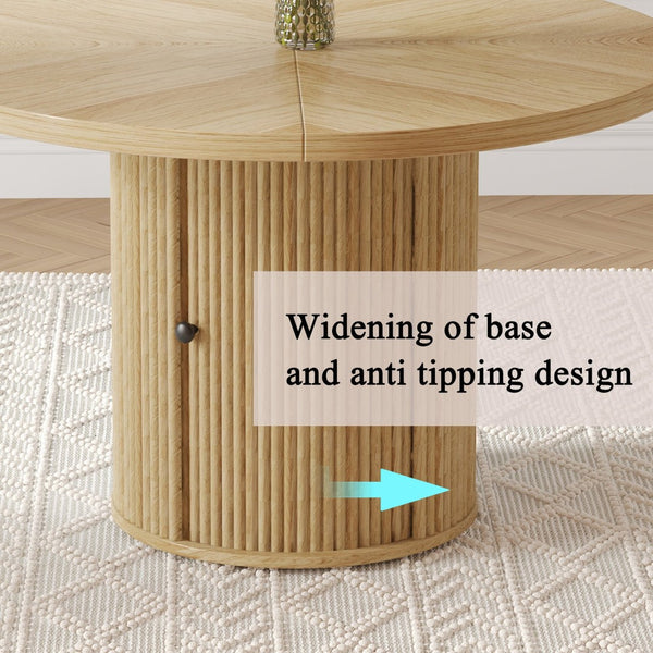 English Elm Only Sculptural Cylindrical Dining Table Base with Dual Slide Door Built-in Storage W2920P271532