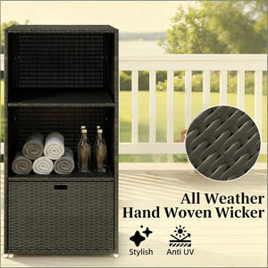 English Elm Outdoor Wicker Towel Rack Two Shelf Pe Rattan Poolside Storage for Patio or Bath Dark Brown T3971P486658