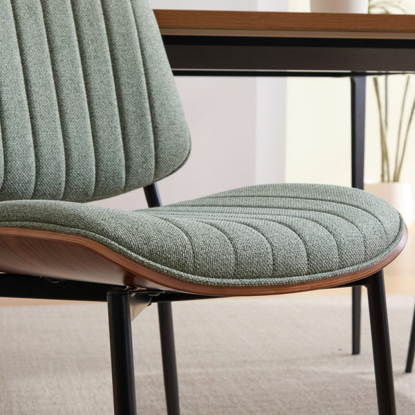 English Elm Dining Chairs Mid Century Modern Set of 2 Walnut Bentwood Back PU Upholstered Seats Ergonomic Design, Stable Metal Legs Olive Green W1143P379861