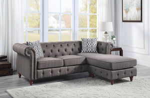 English Elm Waldina Reversible Fabric Sectional Sofa with Pocket Coil Seating, Button Tufting & Nailhead Trim Brown 84 L x 33 W x 26 H B2726P265298