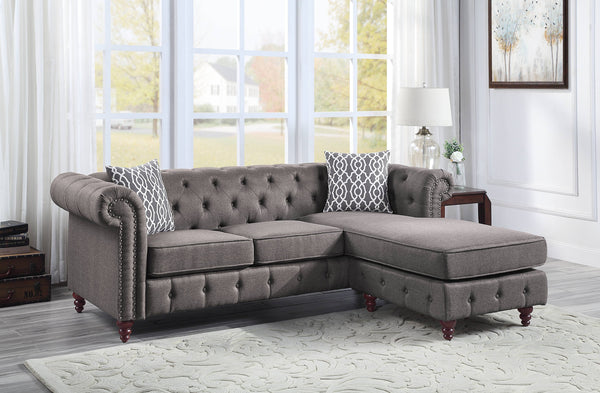 English Elm Waldina Reversible Fabric Sectional Sofa with Pocket Coil Seating, Button Tufting & Nailhead Trim Brown 84 L x 33 W x 26 H B2726P265298